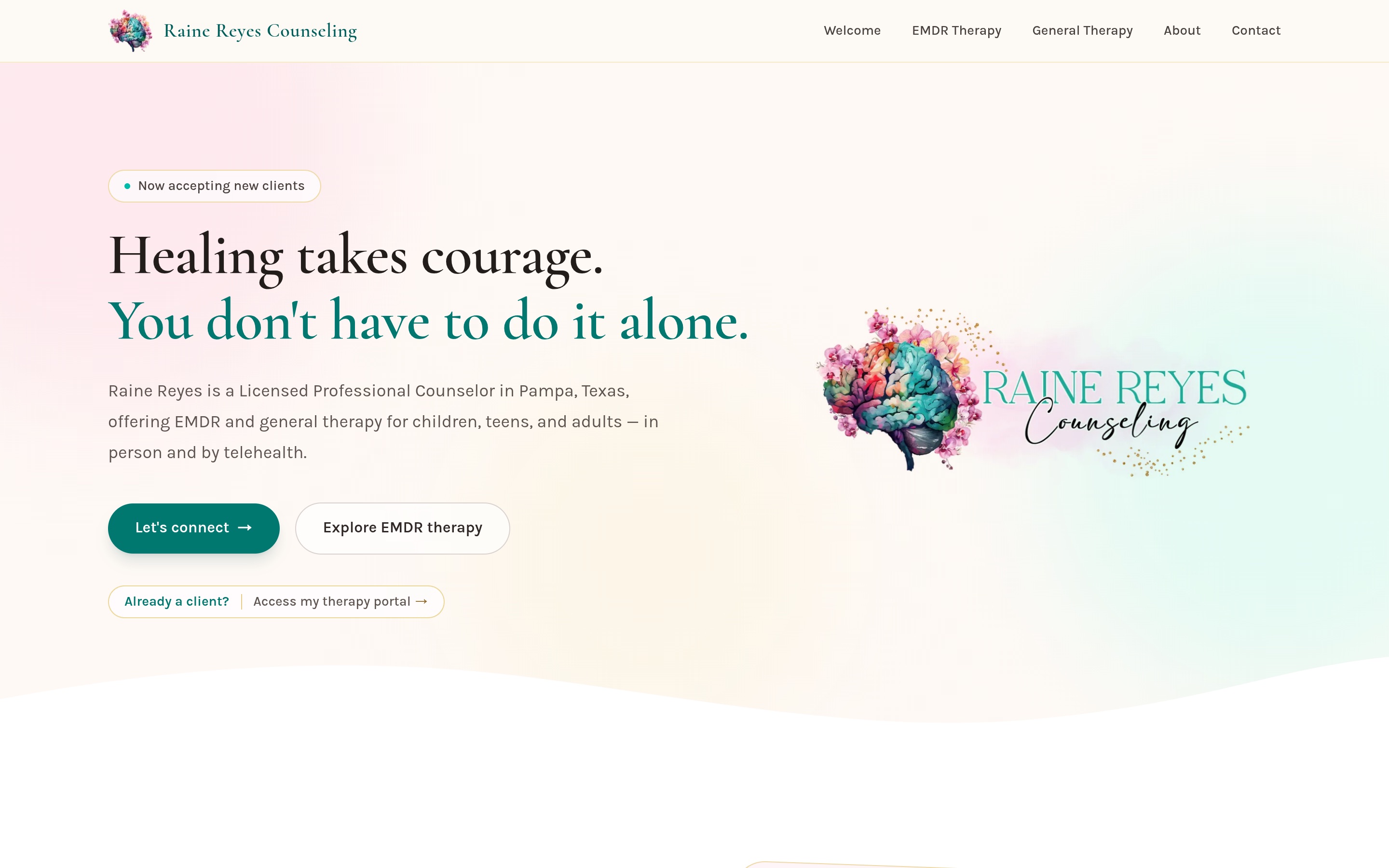 The Raine Reyes Counseling website on a laptop