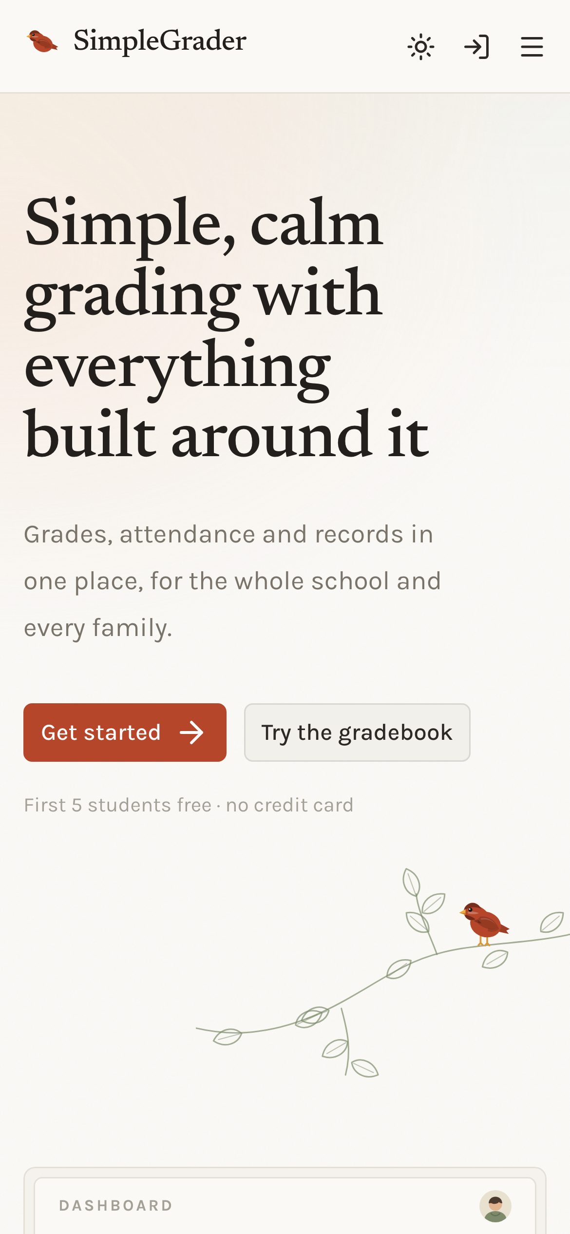 The SimpleGrader website on a phone